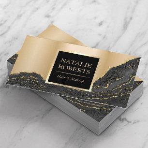 Cartão De Visita Moderno Dourado Agate Makeup Artista Cabelo Bela S