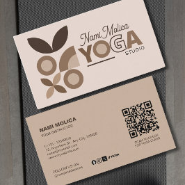 Cartão De Visita Moderno Elegante Beige Brown Aestético Yoga Studio