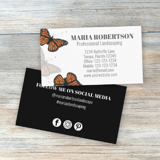 Cartão De Visita Moderno Elegante Borboletas Chic Mosca Mídia Socia