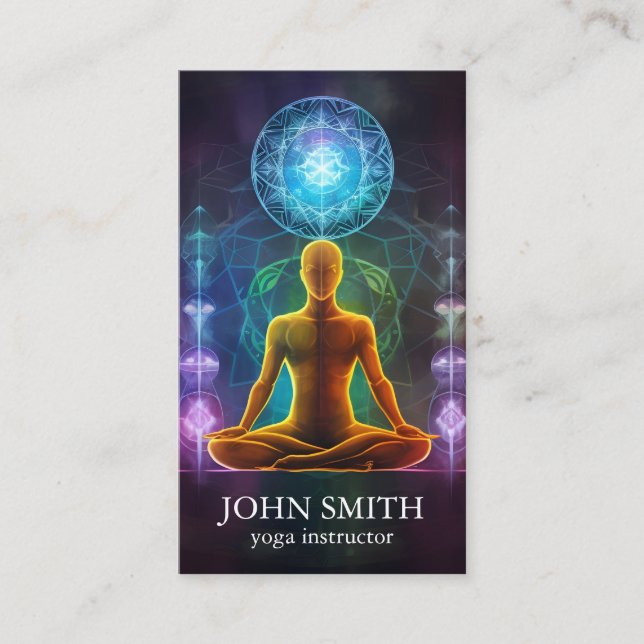 Cartão De Visita Moderno Elegante Dourado Chakra Energy Yoga (Frente)
