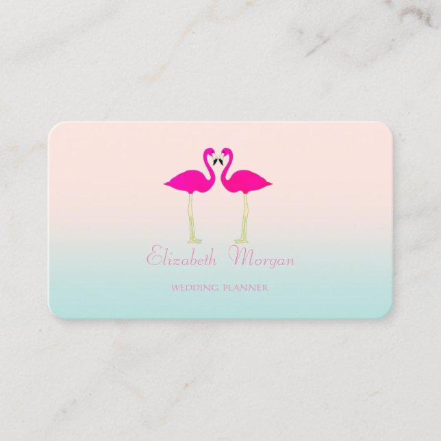 Cartão De Visita Moderno Elegante Engraçado, Flamingos Rosa Apaixon (Frente)