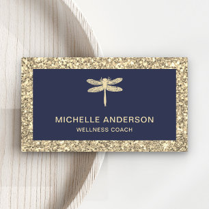 Cartão De Visita Moderno Elegante Faux Cream Dourado Dragonfly