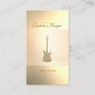 Cartão De Visita Moderno Elegante, Guitarra com Brilho Dourado, Pro