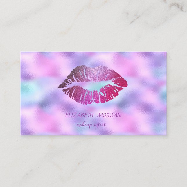 Cartão De Visita Moderno Elegante, Lábios De Gliteria, Makeup, Holo (Frente)