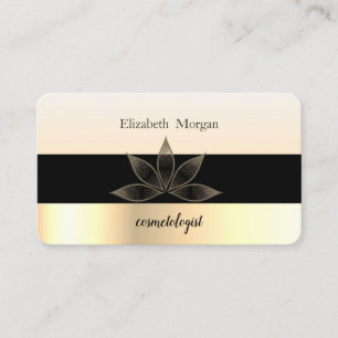 Cartão De Visita Moderno Elegante Listrado Preto,Dourado,Lótus