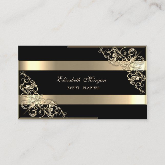 Cartão De Visita Moderno Elegante,Preto,Dourado Strik,Quadro (Frente)