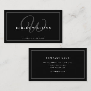 Cartão De Visita Moderno Elegante preto monograma