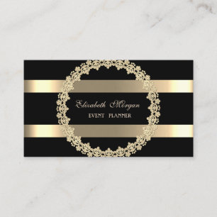 Cartão De Visita Moderno Elegante,Preto,Quadro Dourado Stripado