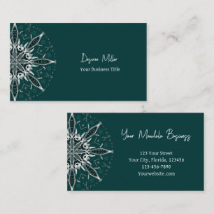 Cartão De Visita Moderno Elegante Teal Green Bohemian Mandala