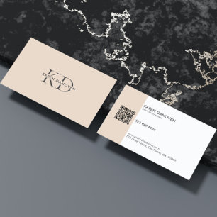 Cartão De Visita Moderno em tom e monograma branco