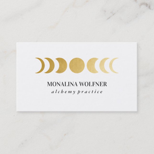 Cartão De Visita Moderno Faux Gold Foil Moon Fase Elegante Simples  (Frente)