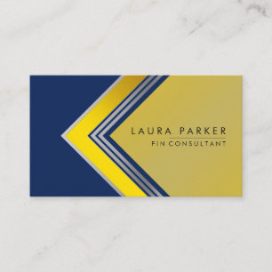 Cartão De Visita Moderno financeiro geométrico Dourado de Prata Azu