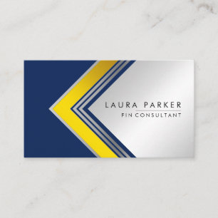 Cartão De Visita Moderno financeiro geométrico Dourado de Prata Azu