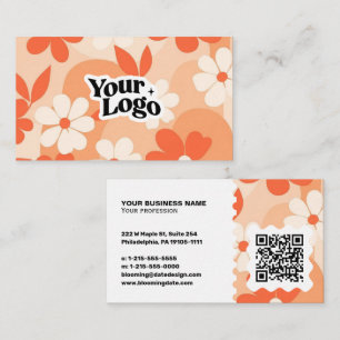 Cartão de Visita Moderno Floral – Código Qr e logo