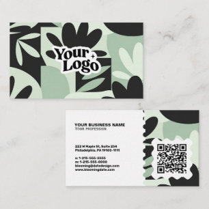 Cartão de Visita Moderno Floral – Código QR & logo