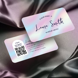 Cartão De Visita Moderno Holográfico QR Code Makeup Lash Salon Spa