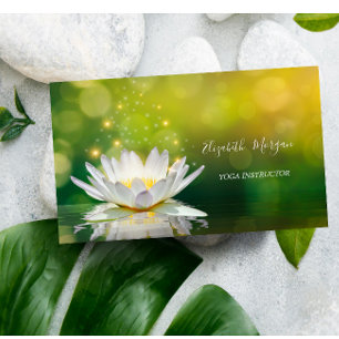 Cartão De Visita Moderno Instrutor de Yoga Elegante Branco Lótus Do