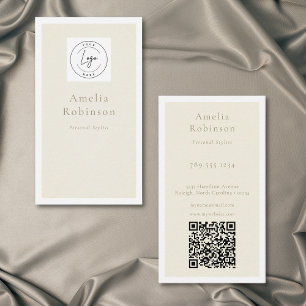 Cartão De Visita Moderno Logotipo QR Profissional Marfim Minimalist