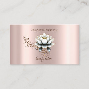 Cartão De Visita Moderno Lótus Branco Elegante e Diamantes