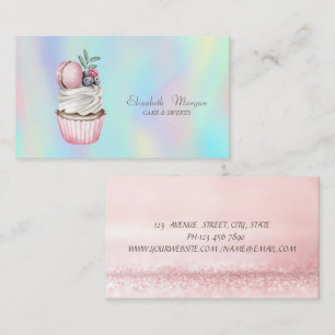 Cartão De Visita Moderno Macaron Holográfico Aquarela Bokeh