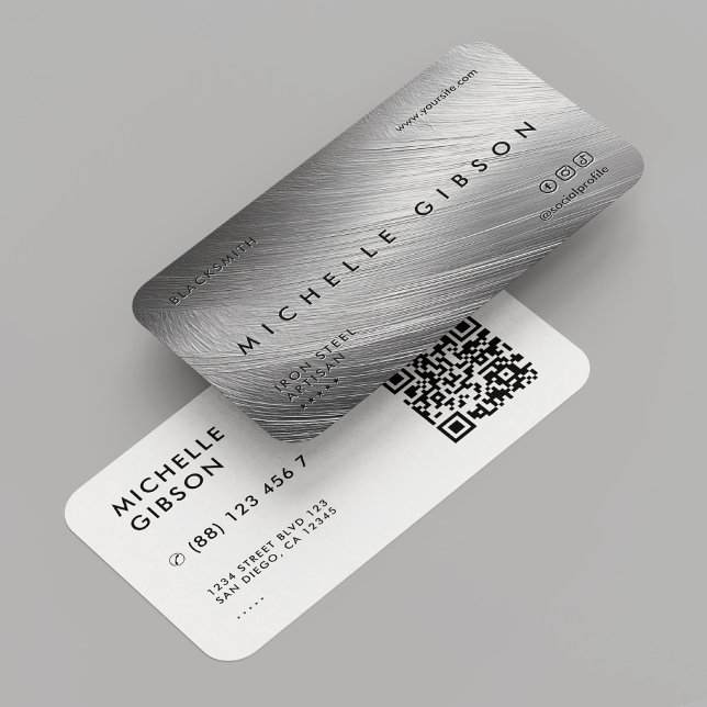 Cartão De Visita Moderno Metálico Mínimo Profissional Faux Silver (Minimal Professional Faux Silver Metallic Modern Business Card
)