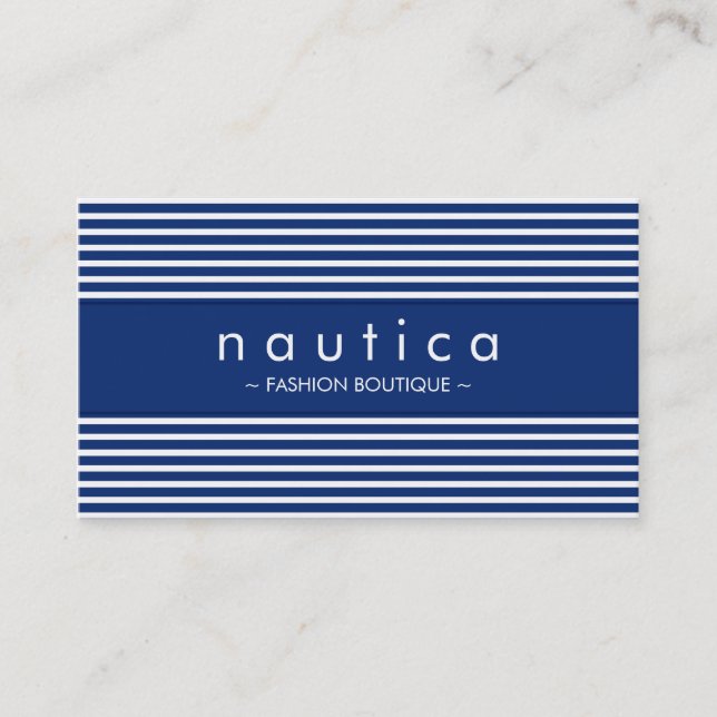 Cartão De Visita MODERNO MINIMAL marinho estriado náutico branco az (Frente)