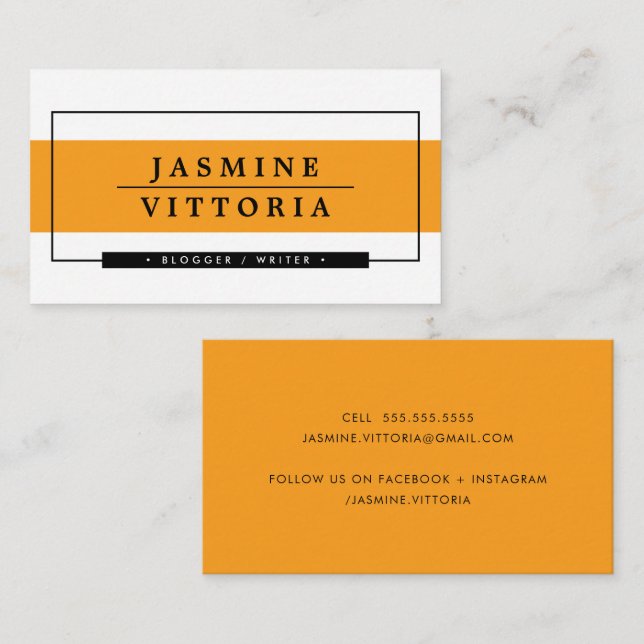 Cartão De Visita MODERNO MINIMAL simples banda cor de laranja  (Frente/Verso)