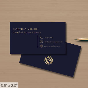 Cartão De Visita Moderno Minimalista Azul Naval Dourado
