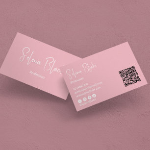 Cartão De Visita Moderno Minimalista   Blossom Elegante e código QR