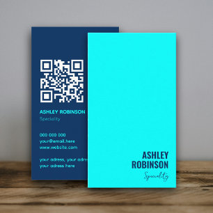 Cartão De Visita Moderno Minimalista do código QR ciano-azul