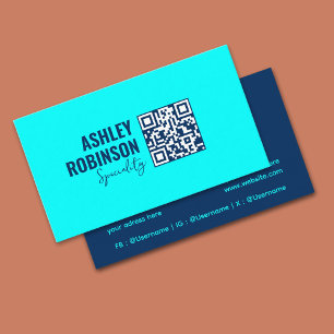 Cartão De Visita Moderno Minimalista do código QR ciano-azul