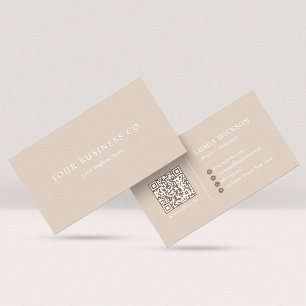 Cartão De Visita Moderno Minimalista Elegante Código QR Bege