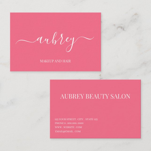 Cartão De Visita Moderno minimalista rosa branco script (Frente/Verso)