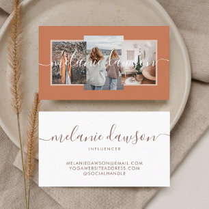Cartão De Visita Moderno Mínimo 3 Foto Influenciador Social Laranja