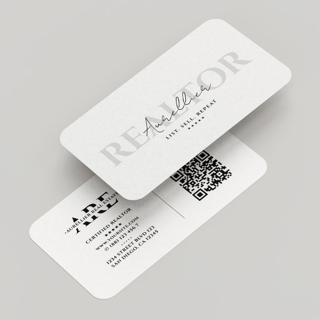 Cartão De Visita Moderno Mínimo do Agente Imobiliário do Realtor (Realtor Real Estate Broker Minimal White Modern Business Card
)