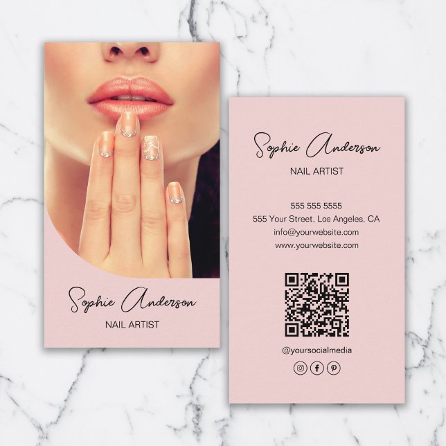 Cartão De Visita Moderno Nail Artist - Rosa (Modern Nail Artist Pink Business Card)