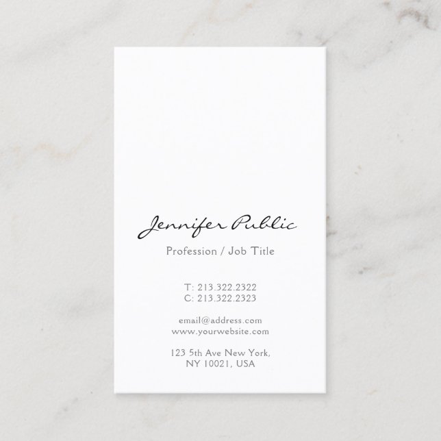 Cartão De Visita Moderno Nome de Script Elegante Simples Vertical T (Frente)