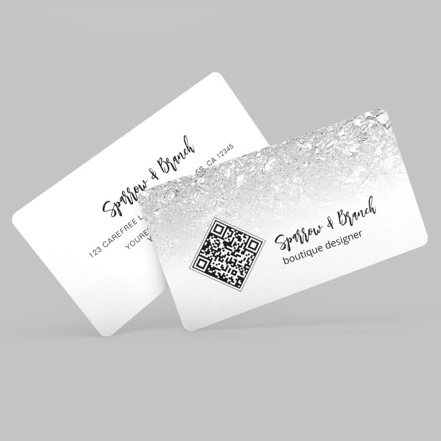 Cartão de Visita Moderno Prata Boutique Código QR (Criador carregado)
