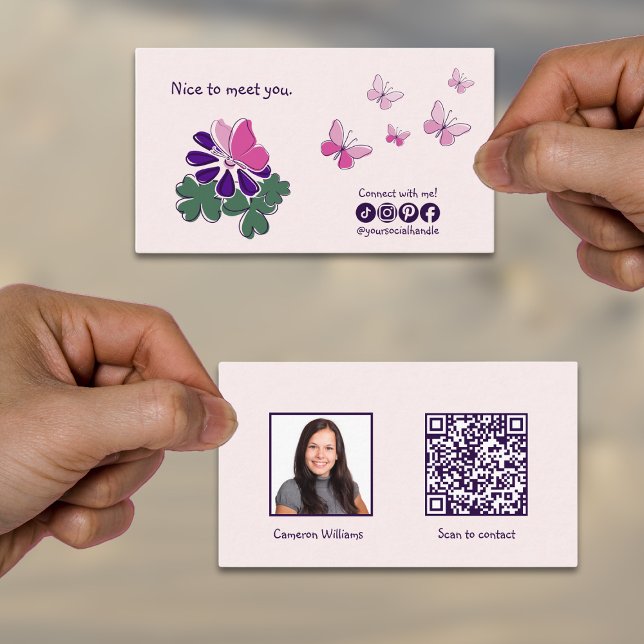 Cartão De Visita Moderno Prazer Em Conhecê-Lo Conexão Social (Modern Nice To Meet You Blush Connect On Social Business Card)