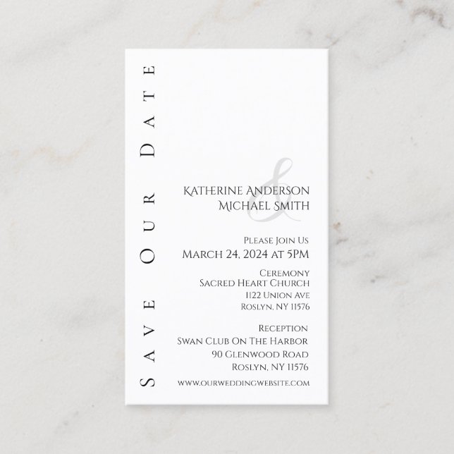 Cartão De Visita Moderno, preto simples e branco - Salve a data - (Frente)