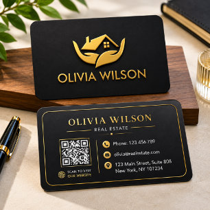 Cartão De Visita Moderno Realtor elegante com fundo preto simples