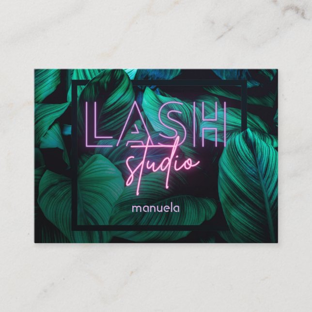Cartão De Visita Moderno Rosa Neon Lash Studio Professional (Frente)