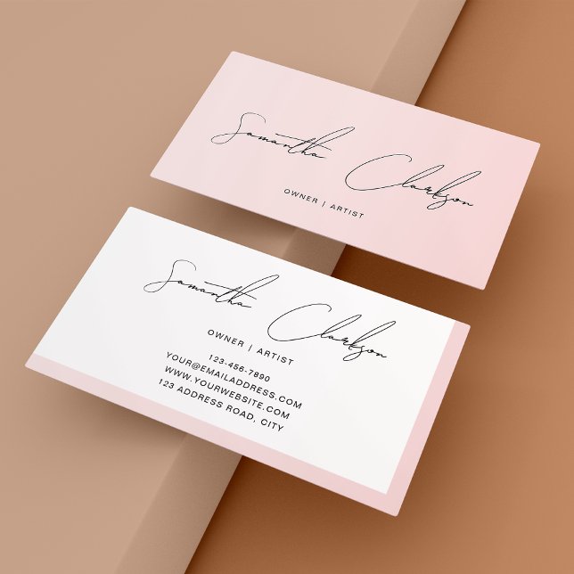 Cartão De Visita Moderno Rosto Cor-de-Rosa Minimalista Script Manus (Criador carregado)