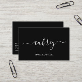 Cartão De Visita Moderno script branco minimalista Black