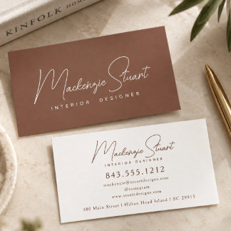 Cartão De Visita Moderno Script Minimalista Elegante Terracota