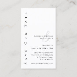 Cartão De Visita Moderno Simples Preto e Branco-Salvar a Data-