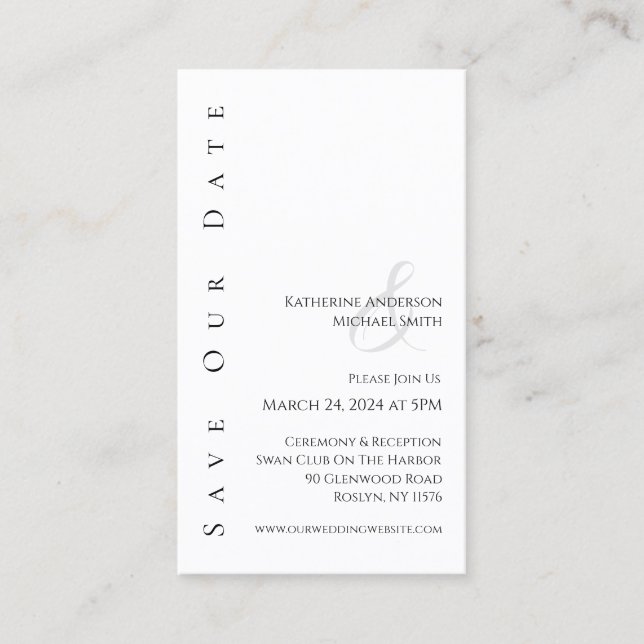 Cartão De Visita Moderno Simples Preto e Branco-Salvar a Data- (Frente)