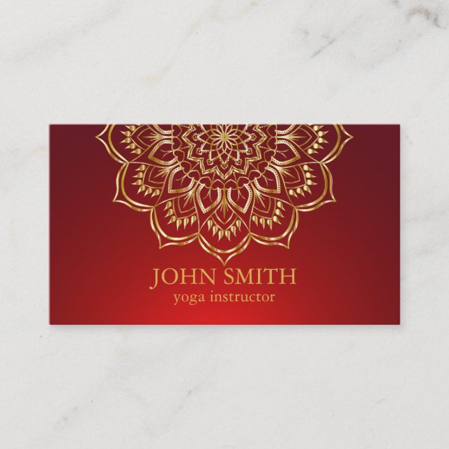 Cartão De Visita Moderno Teal e Dourado Mandala Yoga Instrutor Busi (Frente)