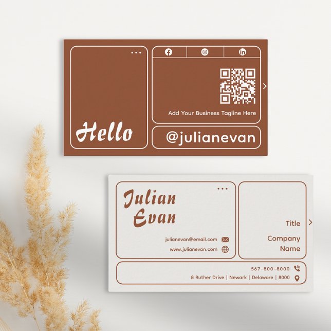 Cartão De Visita Moderno Terracotta Earth Tone Tone (Modern Terracotta Earth Tone Bold Typography Hello Business Card)