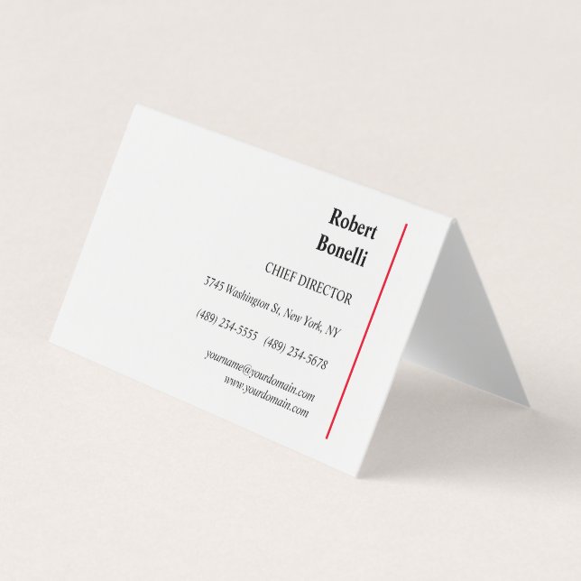 Cartão De Visita Moderno Vermelho Branco Simples Minimalista (Frente)